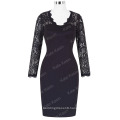 Kate Kasin Long Sleeve Lace+Healthy Cloth Short Black Cocktail Dress KK000207-1